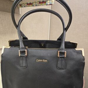 Calvin Klein Black Satchel with Gold Accents